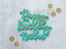 Load image into Gallery viewer, Teal Ombre Happy Birthday Cake Topper, Personalized Birthday Decorations