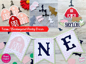 Barnyard High Chair Banner, Farm "ONE" Banner, First Birthday Farm Theme Party Decorations, Farmhouse Gingham Party Decor