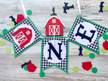 Load image into Gallery viewer, Barnyard High Chair Banner, Farm &quot;ONE&quot; Banner, First Birthday Farm Theme Party Decorations, Farmhouse Gingham Party Decor