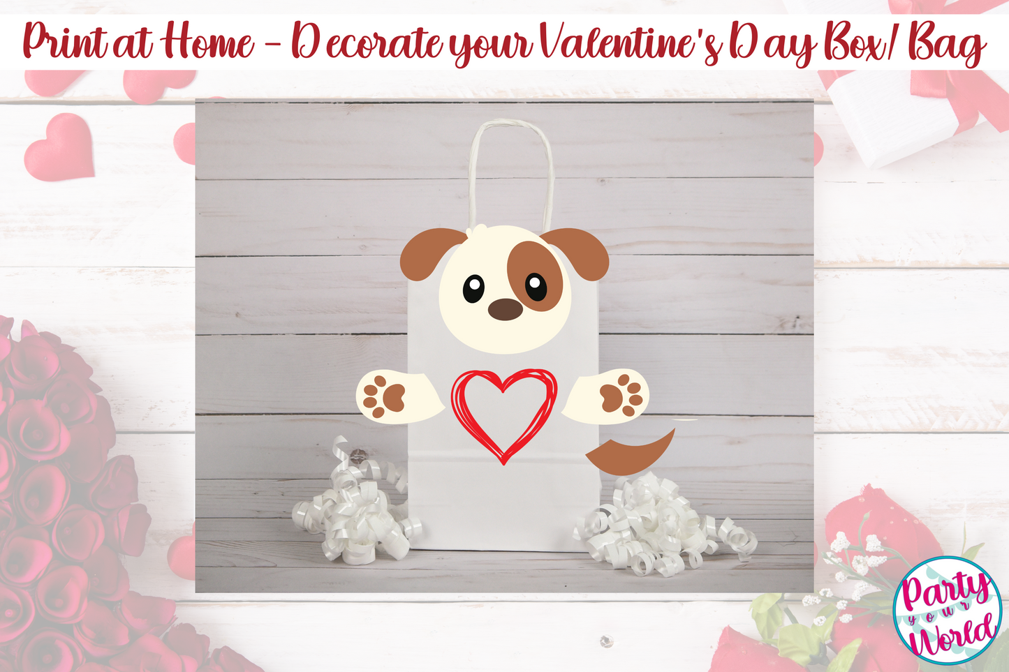 Printable Unicorn/Sloth/Puppy Valentine's Day Mailbox/Bag Decorating Set
