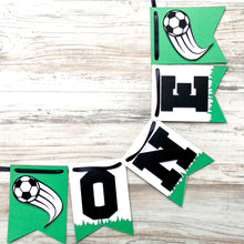 Load image into Gallery viewer, Soccer High Chair Banner, Soccer ONE Banner, Soccer Half Birthday Banner, Soccer First Birthday Decor
