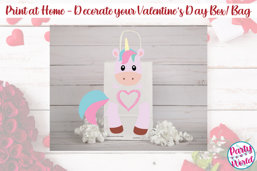 Printable Unicorn Valentine's Day Mailbox/Bag Decorating Set