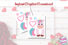 Load image into Gallery viewer, Printable Unicorn Valentine&#39;s Day Mailbox/Bag Decorating Set