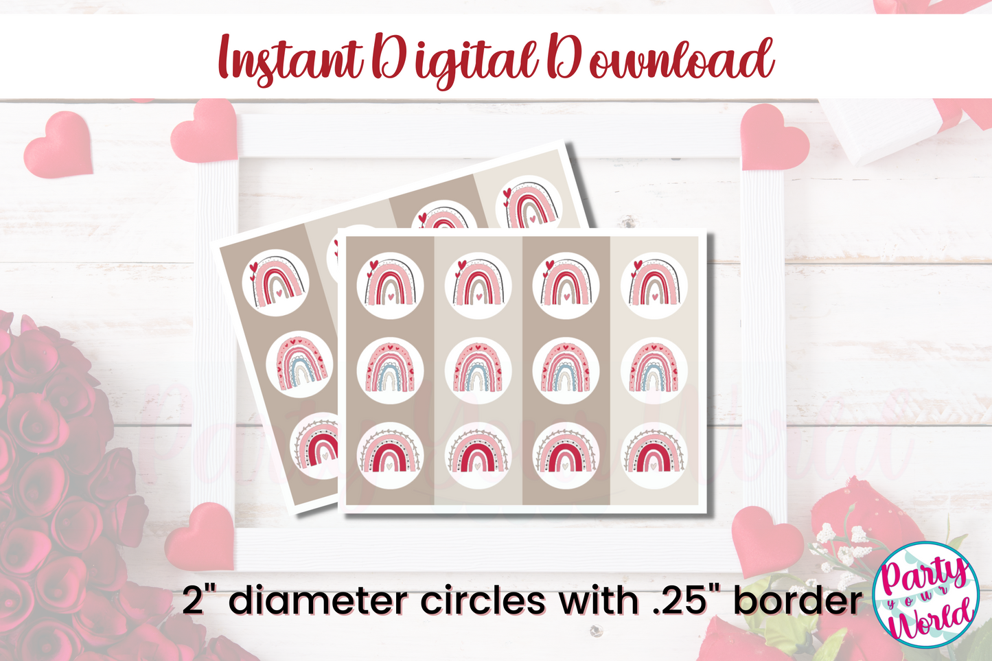 Printable Valentine's Day Neutral Rainbow DIY Cupcake Toppers