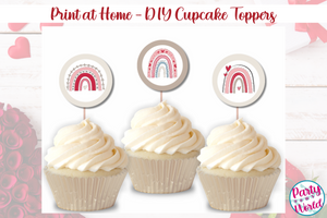 Printable Valentine's Day Neutral Rainbow DIY Cupcake Toppers